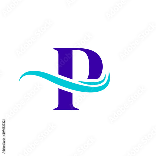 P Alphabet Sea Wave Logo Design