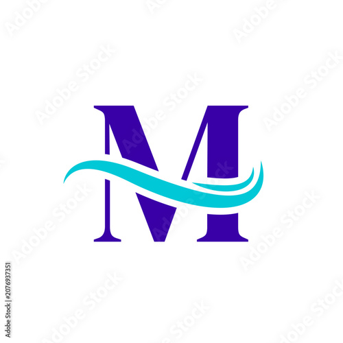 M Alphabet Sea Wave Logo Design