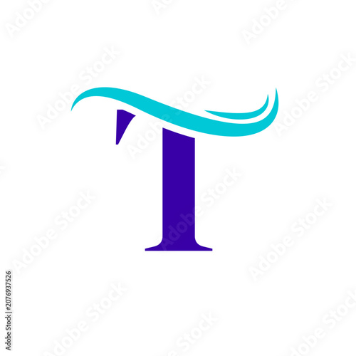 T Alphabet Sea Wave Logo Design