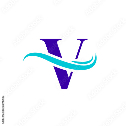 V Alphabet Sea Wave Logo Design