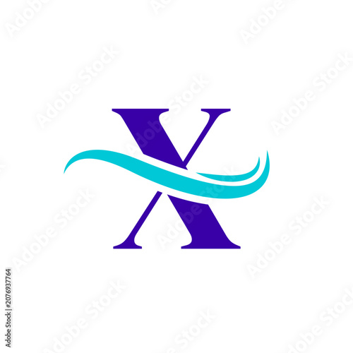X Alphabet Sea Wave Logo Design