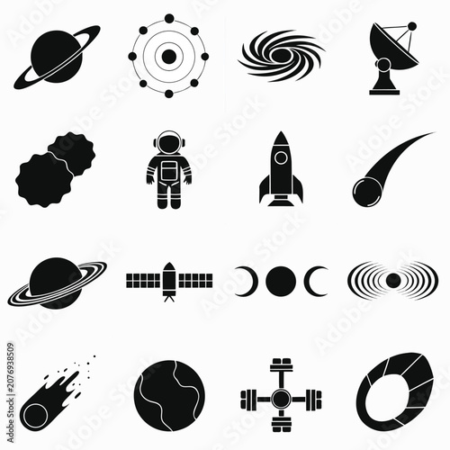  Space exploration icons set collection