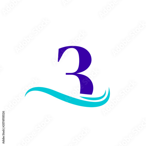 3 Number Sea Wave Logo Design