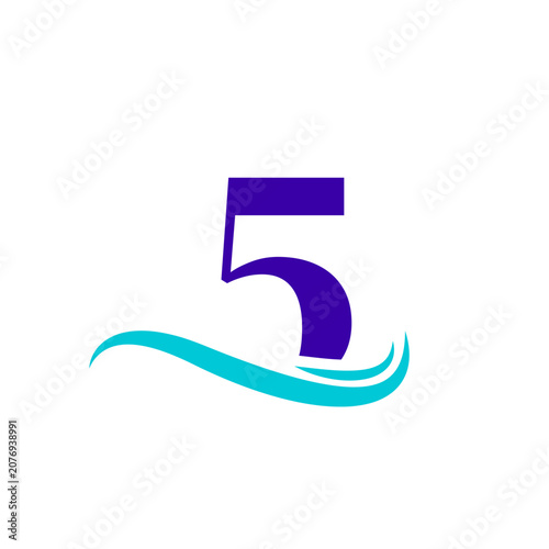 5 Number Sea Wave Logo Design