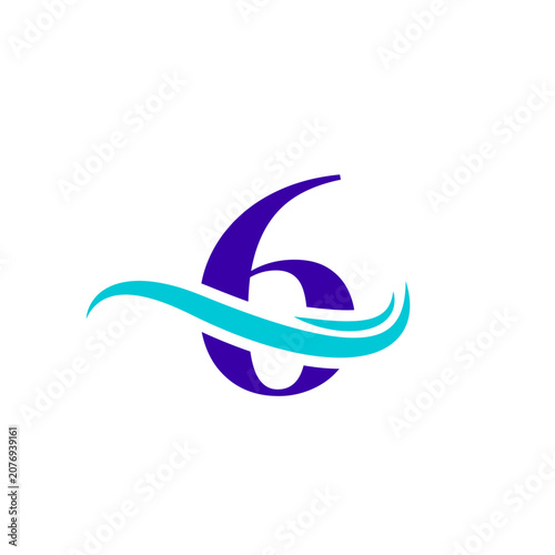6 Number Sea Wave Logo Design