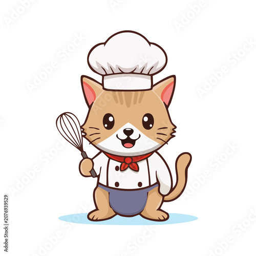 Cartoon Cat Chef Holding Whisk