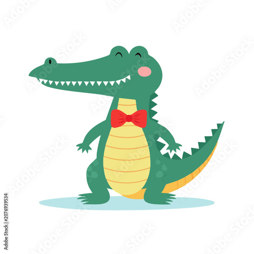 Cartoon crocodile with bow tie vector illustration