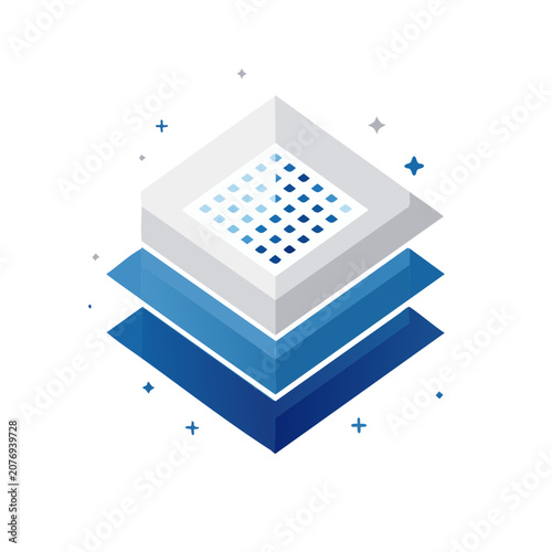 Isometric Stacked Layers with Grid Pattern Vector