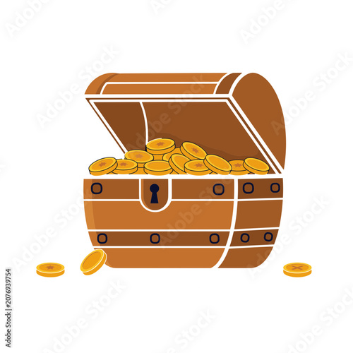 Open treasure chest with gold coins vector illustration
