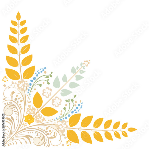Yellow floral corner ornament vector illustration