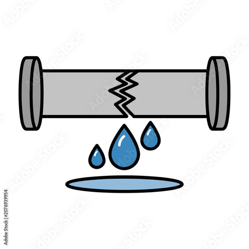 Broken pipe with water leak vector illustration