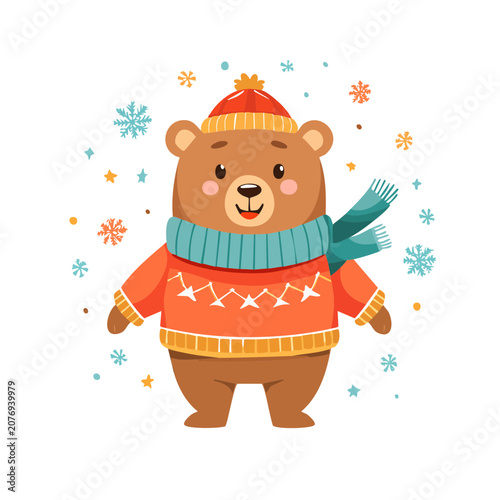 Cartoon Bear in Winter Clothing