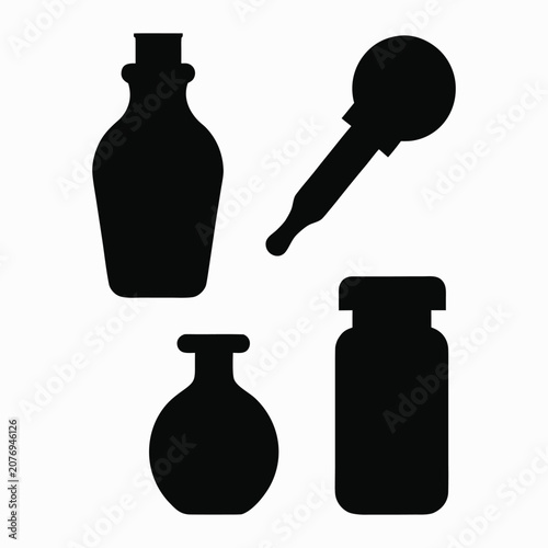  Four black pharmacy bottle icons set