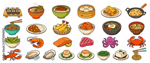 Asian Food Collection: Sushi, Noodles, Seafood, Steak, Tofu
