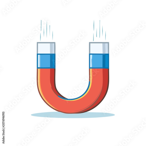 Flat illustration of a horseshoe magnet with poles