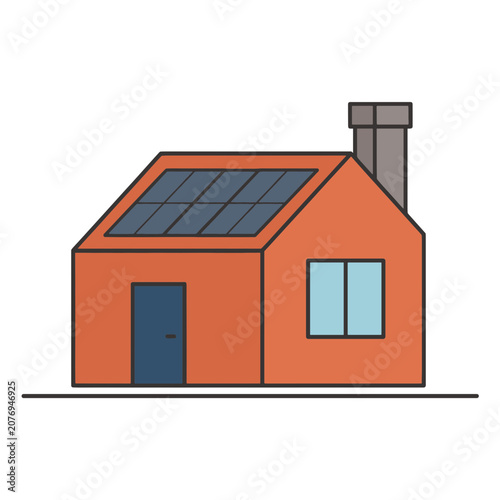 Flat illustration of a house with solar panels on the roof