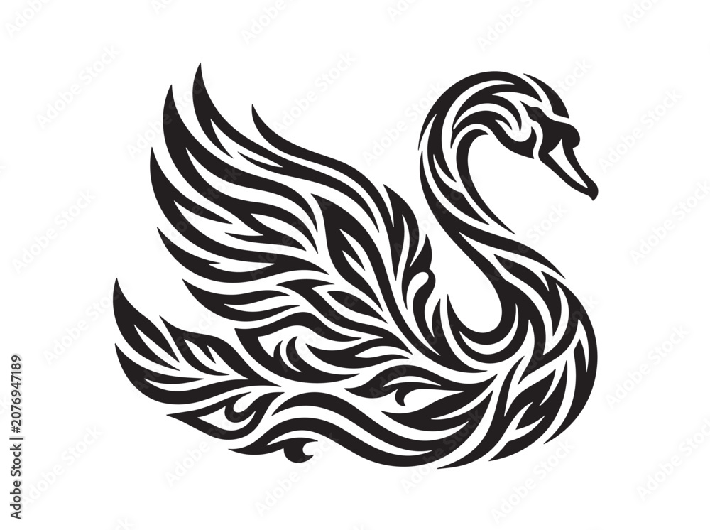 Fototapeta premium Elegant Swan Tribal Tattoo Vector Art - Ornamental Bird Silhouette Isolated on White Background