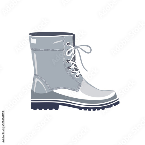 Gray winter boot flat vector illustration