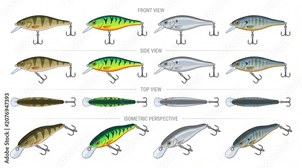 Obraz premium Minnow Fishing Lure Vector Illustration Collection for Casting and Trolling