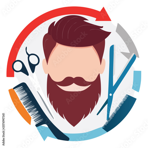 Barber tools and beard flat vector illustration