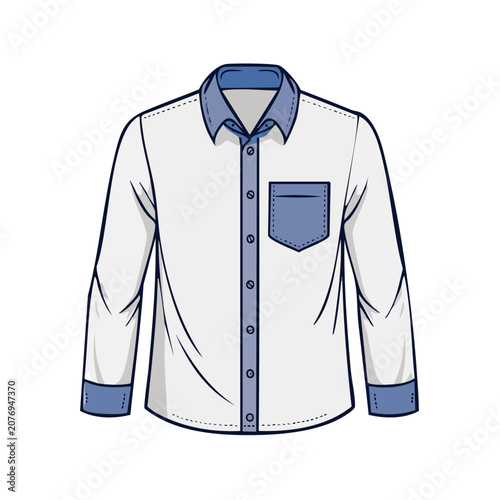 Blue and white dress shirt flat vector illustration