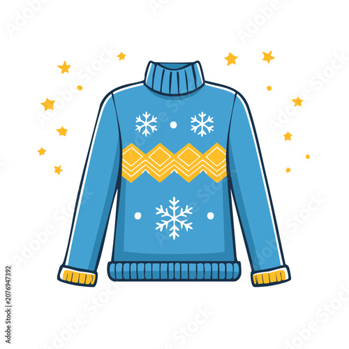 Blue Christmas sweater with snowflakes and stars
