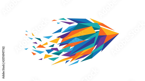 Tableau sur toile Abstract Colorful Geometric Fish Shape Dissolving into Particles