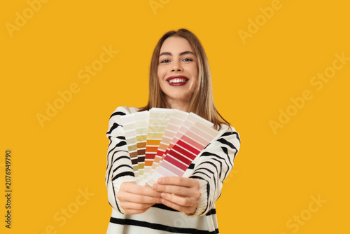 Young woman with color pale...