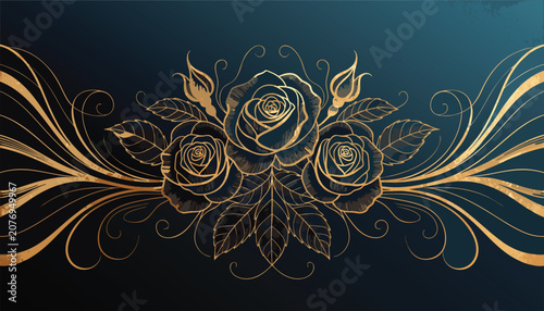Elegant botanical illustration with orange curves on black background