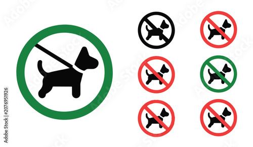 Schilderij op canvas Dog sign collection featuring circular forbidden and allowed icons for pet owners in style