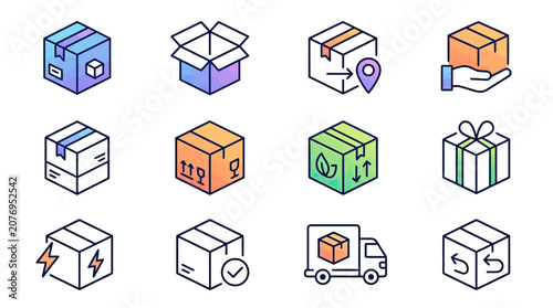 Shipping and delivery icons illustrating package handling and logistics