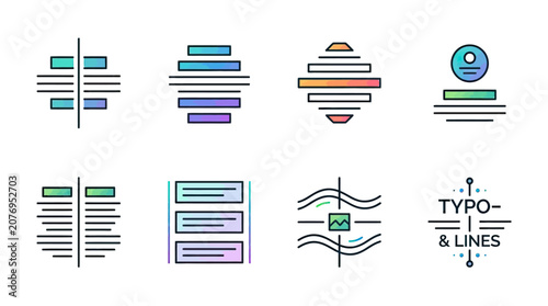 Typographic alignment and layout icons abstract graphic design elements collection