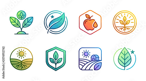 Organic growth agriculture nature icons set eco friendly business concepts
