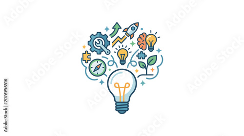 Obraz na plátně Light Bulb With Creative Idea Symbols.
