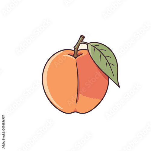 Flat illustration of a peach with leaf and stem