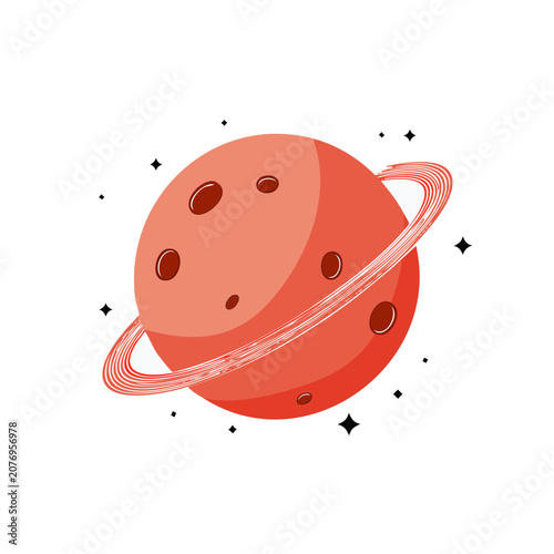 Flat illustration of Saturn with rings and stars