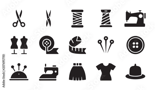 Obraz na plátne Sewing and dressmaking design elements featuring tailoring tools and clothing accessory