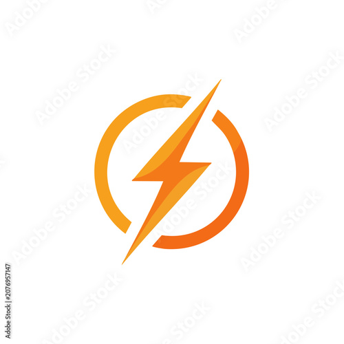 Orange lightning bolt in circle vector icon