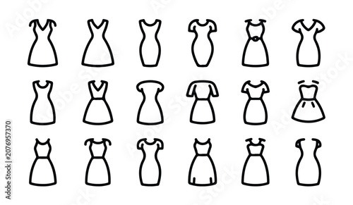 Quadro su tela Collection of various dress icons featuring different necklines styles and silhouettes line