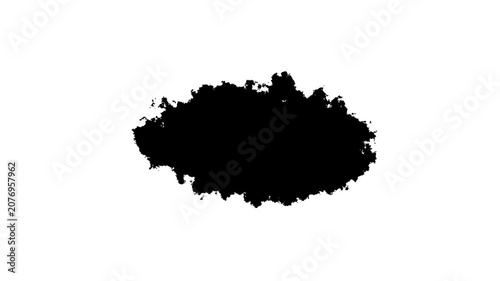 Black ink splatter on white background abstract artistic