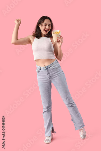 Happy young woman with fren...
