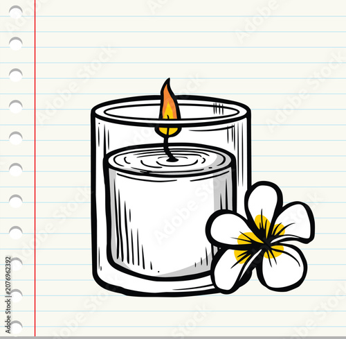Aroma candle in a glass hand drawn, sketch art vector illustration

