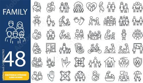 Family life and relationships hand drawn icon collection with relationships.