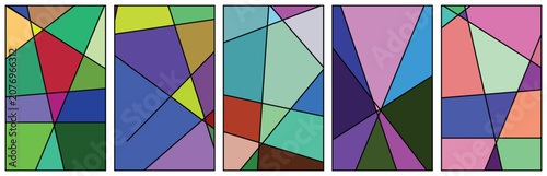 Vibrant geometric mosaic art with colorful polygonal shapes and patterns.eps