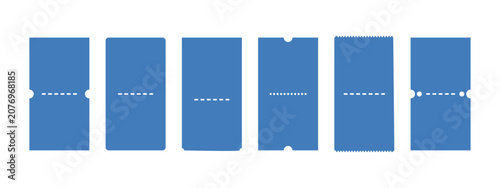Cuadro en lienzo Set of blue ticket stubs with various perforation and edge styles