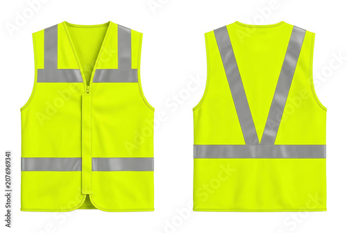 Safety Vest Front and Back Mockup with Reflective Tape High Visibility Workwear Isolated on Transparent PNG Background