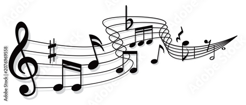 Принти на полотні Elegant flowing musical stave with notes and clef design