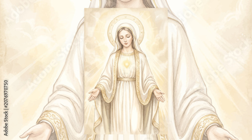 Religious painting of the Blessed Virgin Mary holding a portrait of herself.