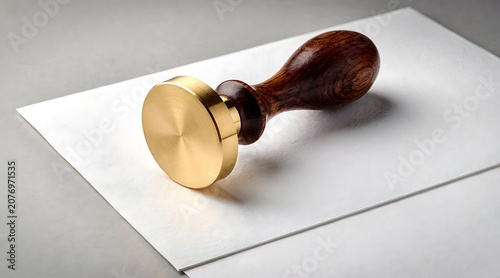 Vintage Wax Seal Stamp with Wooden Handle on White Paper Envelope.