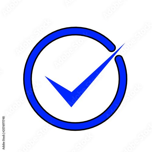 Round Check Mark Icon, Minimal Tick Symbol Isolated on White Background